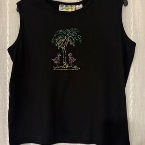 NWTs flamingos & palm trees rhinestones design Sz P/M Palm Grove sleeveless top